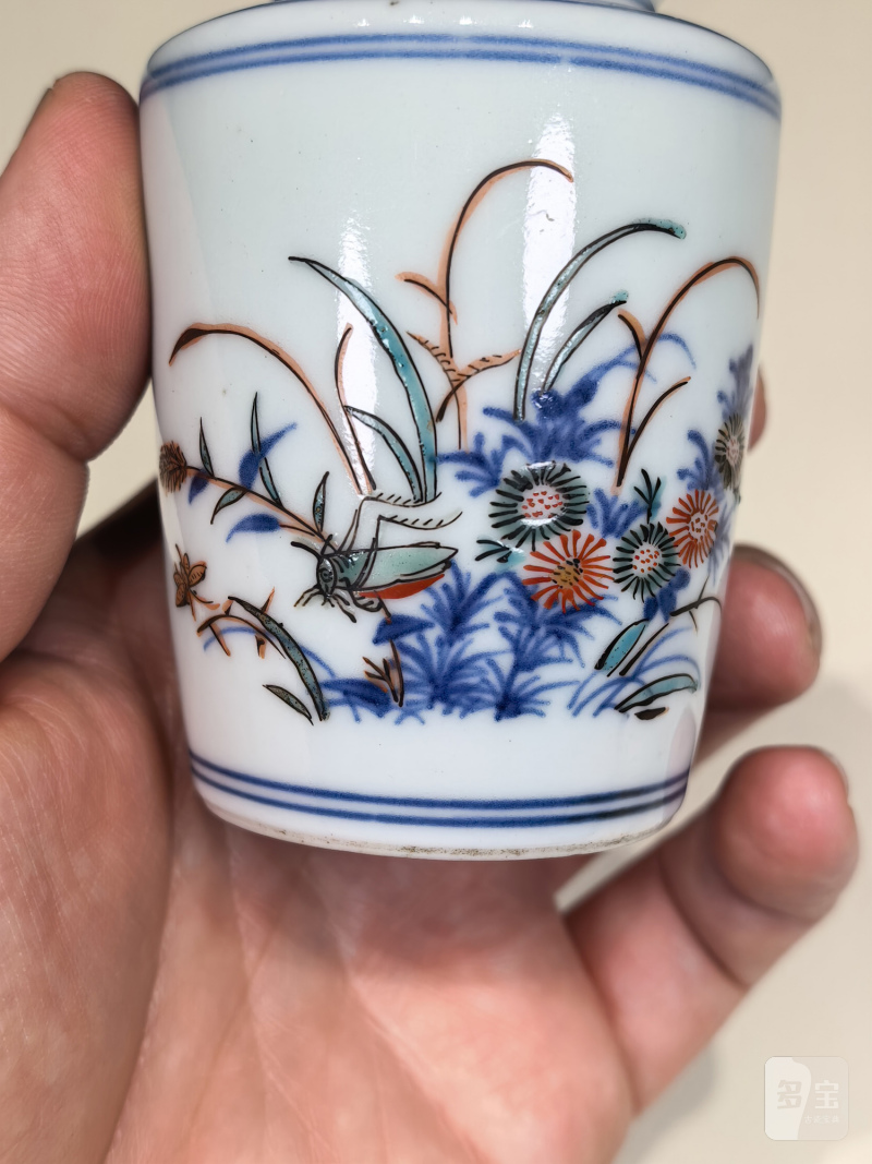 清早期 青花五彩飞蝗腾达诗文茶入 - 图4